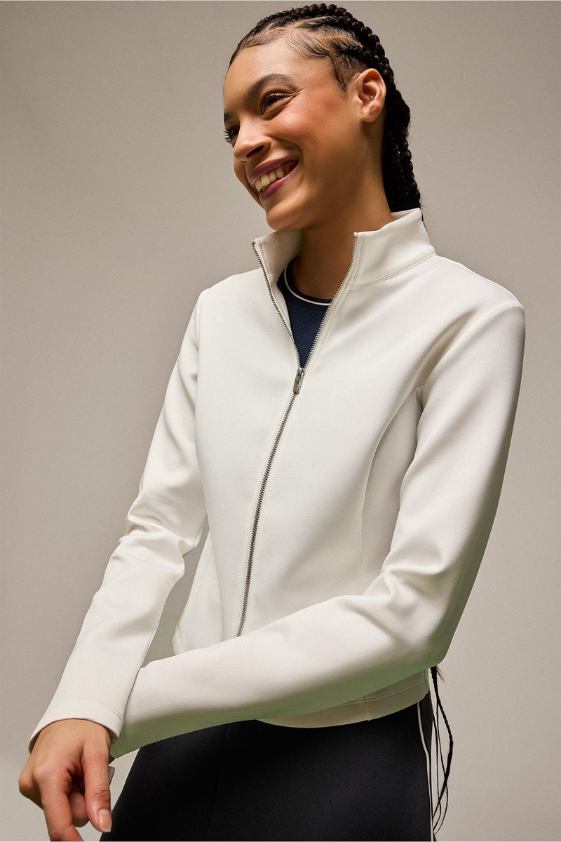 DeFacto White Woman Standard Fit High Neck Scuba Fabric Zip-Up Sweatshirt Casual - Image 2